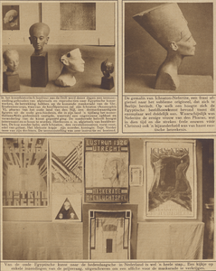 870409 Collage van 3 foto's betreffende de tentoonstelling van oud-Egyptische kunst in het Kunsthistorisch Instituut ...